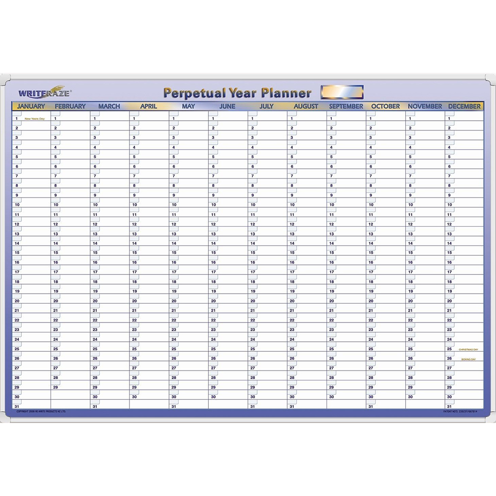 COLLINS WRITERAZE 12805 QC PERPETUAL YEAR PLANNER FRAMED 500 X 700MM