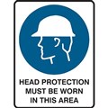 BRADY MANDATORY SIGN HEAD PROTECTION MUST BE WORN IN THIS AREA 450 X 300MM POLYPROPYLENE