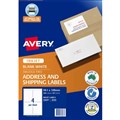 AVERY 936087 J8169 SHIPPING LABELS INKJET 4UP WHITE PACK 50