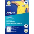 AVERY KIDS FABRIC NAME BADGE LABELS 72 X 30MM WHITE 140 LABELS