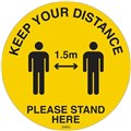 DURUS FLOOR SIGN ADHESIVE SOCIAL DISTANCE CIRCULAR 350MM YELLOWBLACK