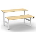 RAPIDLINE BOOST CRANK BACK TO BACK WORKSTATION 1200 X 1500 X 705MM NATURAL OAK TOP AND WHITE SATIN FRAME