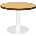 RAPIDLINE CIRCULAR COFFEE TABLE 600 X 425MM BEECH COLOURED TABLE TOP  WHITE POWDER COAT BASE