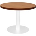 RAPIDLINE CIRCULAR COFFEE TABLE 600 X 425MM CHERRY COLOURED TABLE TOP  WHITE POWDER COAT BASE