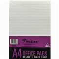 WRITER OFFICE PAD 8MM RULED 50GSM 80 SHEETS A4 WHITE