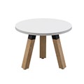 OLG PLANTATION ROUND COFFEE TABLE 3 LEG BLACK HOUSING 600MM WHITE TOPOAK LEGS