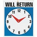 HEADLINE SIGN WILL RETURN CLOCK 190 X 230MM BLUEBLACKWHITE